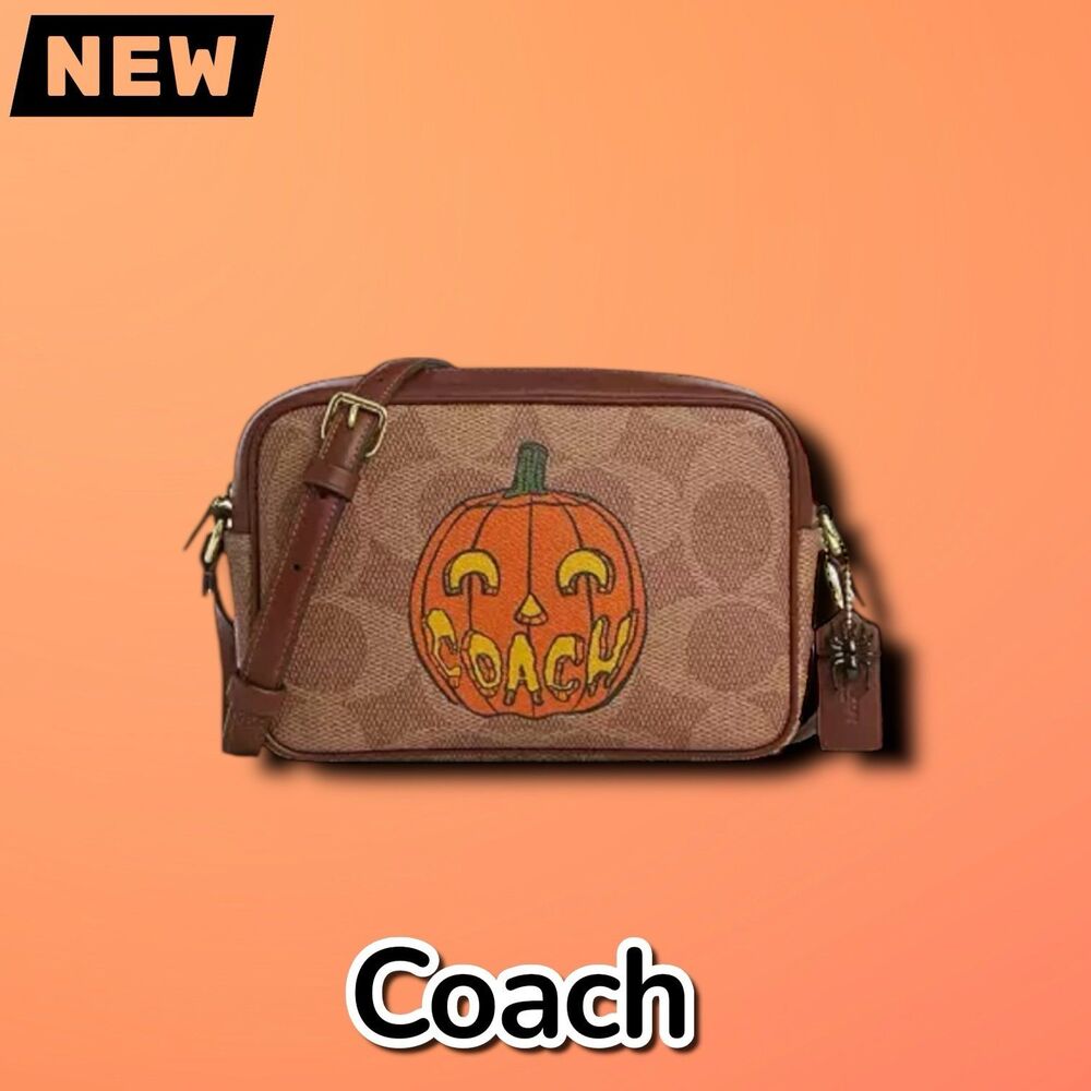 🔴New Coach Jamie Camera Bag in Signature Canvas with Halloween Print – Gold/Tan